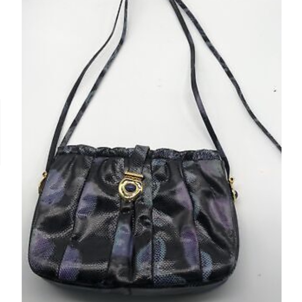 Judith Leiber Vintage Multicolor Leather Crossbody Bag w/ Onyx Closure